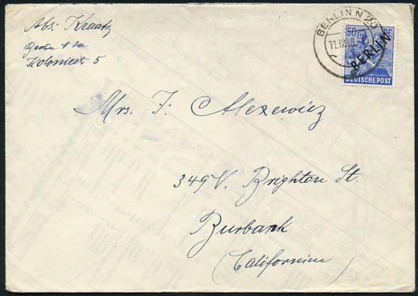 Enveloppe de Berlin pour les USA confectionnée avec une carte d'éta-major