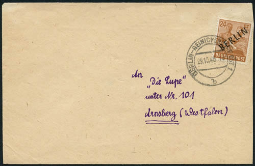 Lettre interprovince de Berlin surcharge noire
