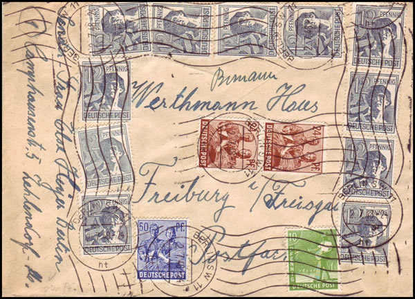 Lettre locale Berlin-Ouest affranchissement au décuple