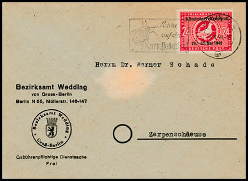 Lettre de Berlin-Ouest affranchie et déposée à l'Est