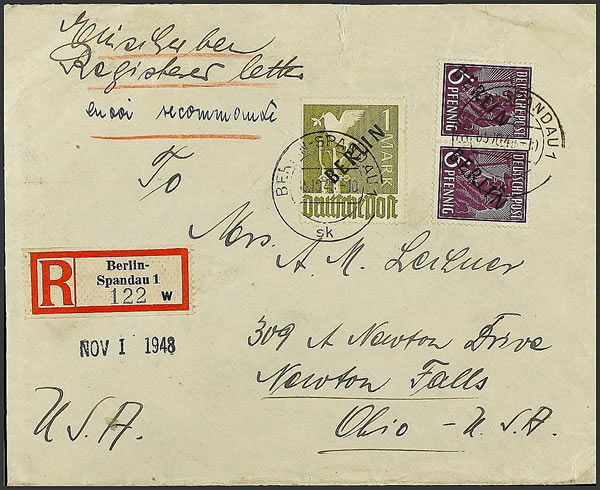 Lettre de Berlin-Ouest  pour lOhio octobre 1948