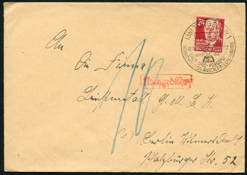 Lettre de la SBZ à 24 Pf taxée 10 Pf à Berlin-Ouest