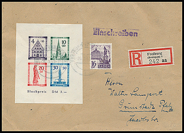Bloc Freiburg sur lettre recommandée au tarif