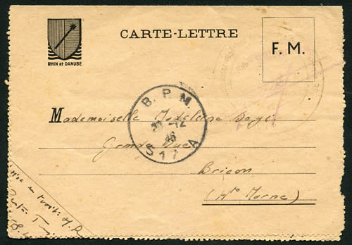 cachet BPM 417 A sur carte Rhin et Danube