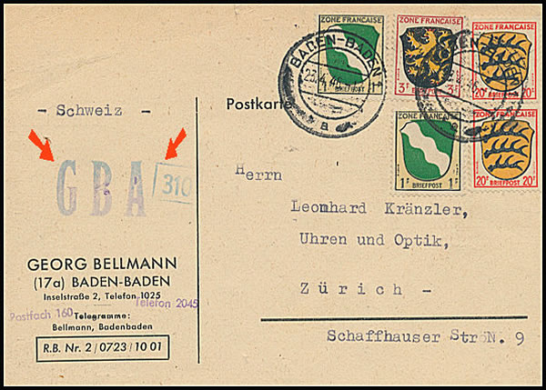 Censure GBA sur carte postale