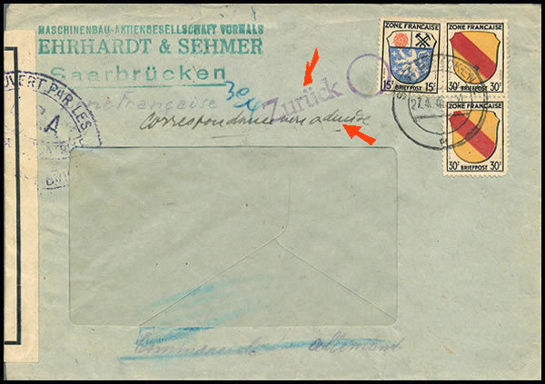 Lettre censurée GCA et refusée par la censure