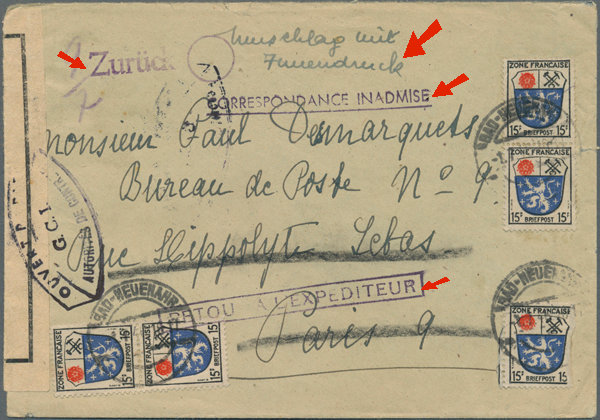 Censure GCI pour enveloppe illustrée à l'intérieur