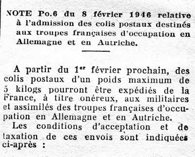 Note sur les colis postaux pour l'Allemagne et l'Autriche