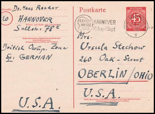 Carte postale AAS à 45Pf pour les USA