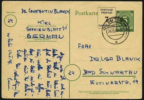 Entier carte postale du Kontrollrat à 5Pf avec surcharge de 7PF