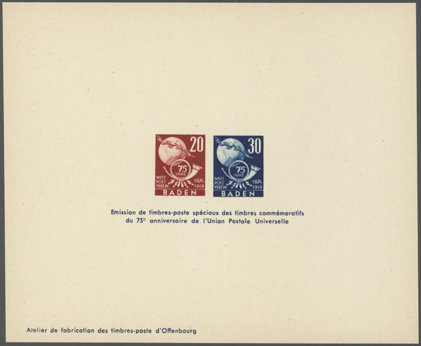 Epreuve de luxe timbres UPU Bade 