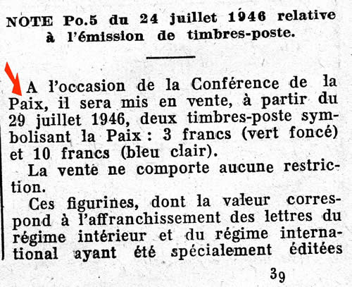 Emmission pour la Conférence de la paix