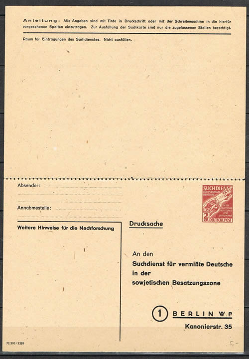 Entier "imprimé " de la zone soviétique