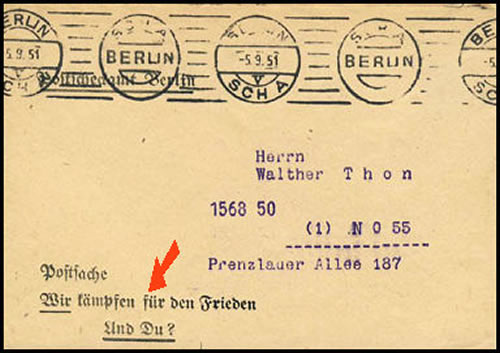 Enveloppe PTT propagande pour la Paix RDA