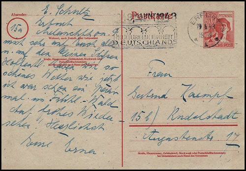 Entier carte postale pour l'étranger avec timbre de la 2ème série du Kontrollrat