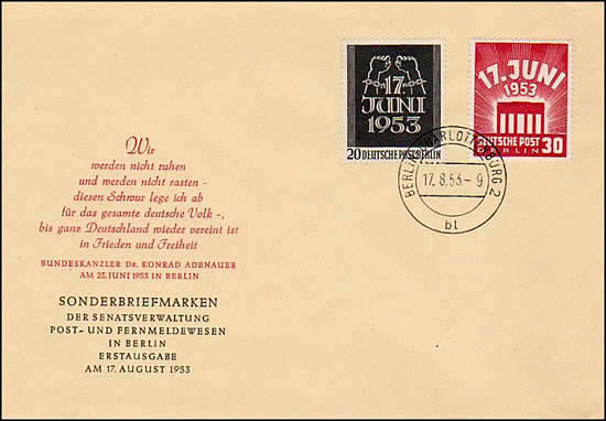 FDC timbres 17 juin 1953