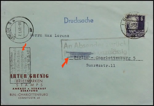 Flamme de propagande de Berlin-Est vers Berlin-Ouest caviardée