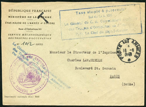 Griffe " taxe simple à percevoir"