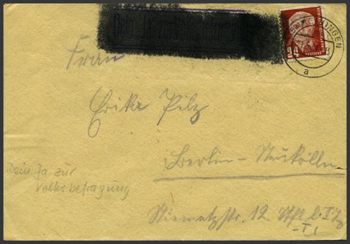 Griffe "dein "Ja" ... caviardée sur lettre