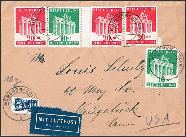 Timbres Helft Berlin sur lettre pour les USA