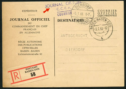 Imprimé recommandé en franchise du Journal Officiel