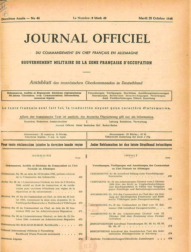 J.O. du Commandant en Chef français en Allemagne