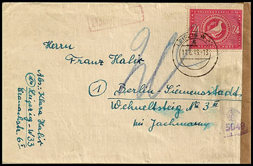Lettre de Leipzig pour Berlin-Ouest taxée tarif maximal