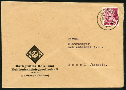 Lettre de Bade pour la Suisse au tarif frontalier