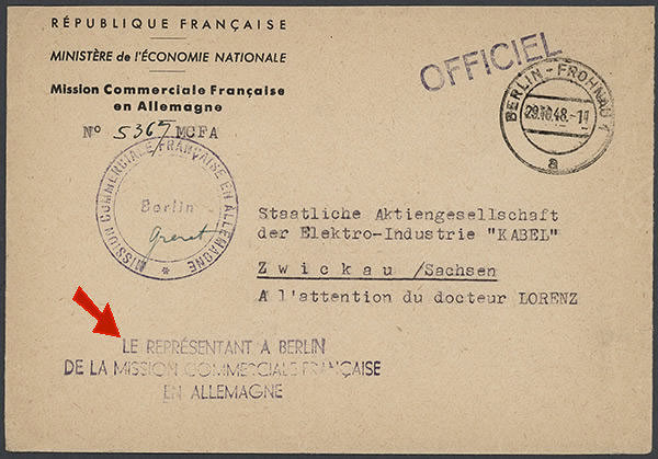 Griffe de la mission économique française à Berlin 1948