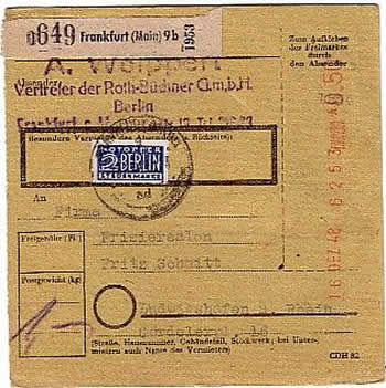 Bordereau d'envoi de paquet avec vignette Notopfer