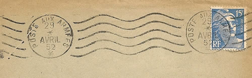 OMEC Krag de la Poste aux Armées avec millésime à deux chiffres en 1952