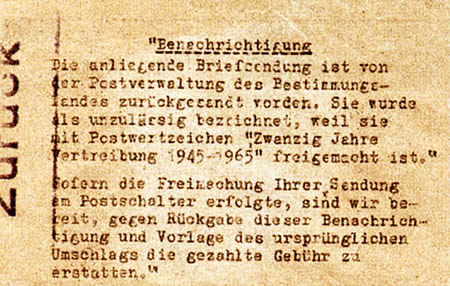 étiquette de remboursement des timbres "personnes déplacées