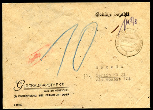 Lettre de la zone soviétique vers Berlin-Ouest taxée