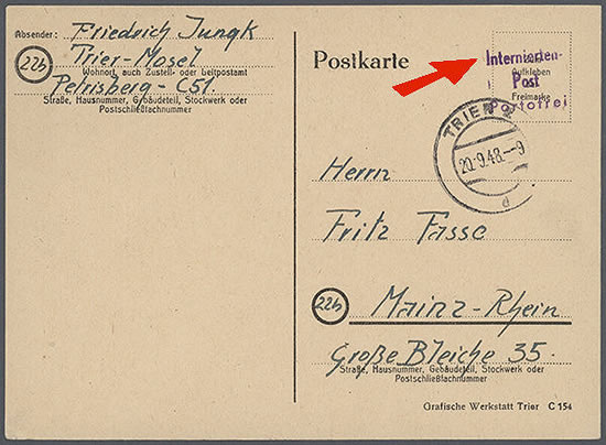 Griffe de franchise postale pour internés