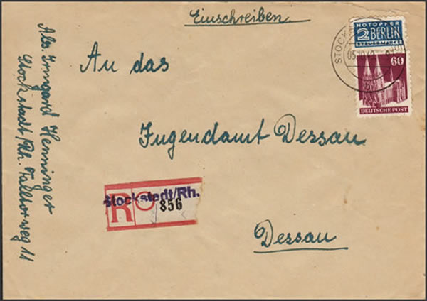 Lettre avec Notopfer pour la RDA  acceptée et distribuée