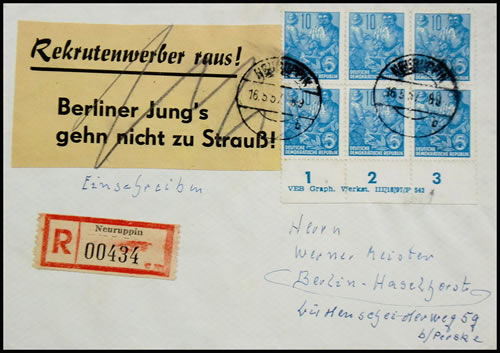 Etiquette de propagande contre le recrutement de soldats pour la Bundeswehr 1957