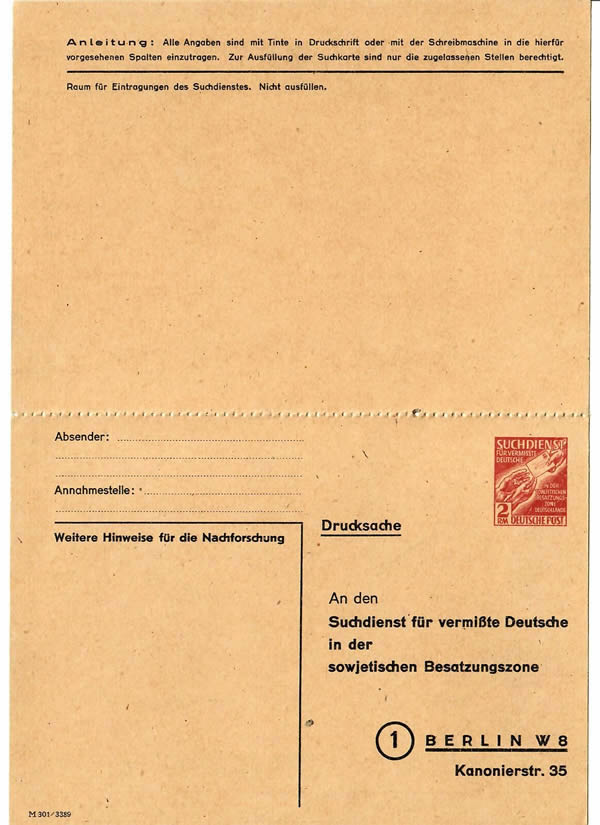 Entier en franchise de recherche de prisonniers de guerre allemands