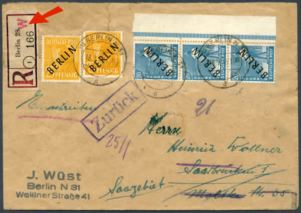 Lettre recommandée payée en west-mark