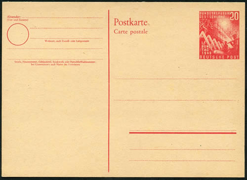 Entier carte postale 20pf 1ère réunion du Bundestag