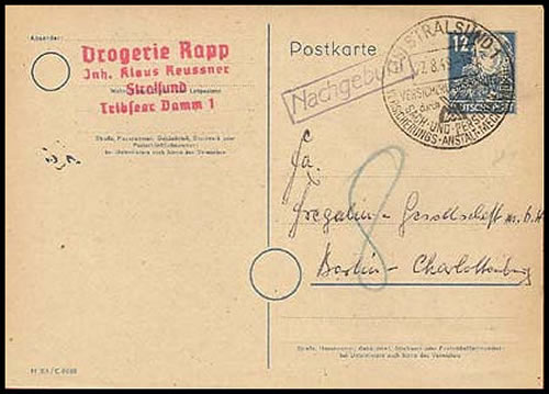 CP de la zone soviétique vers Berlin avec taxe locale à l'arrivée