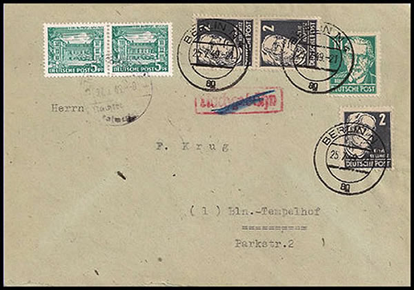 Affranchissement double  au départ de berlin-Est pour Berlin-Ouest