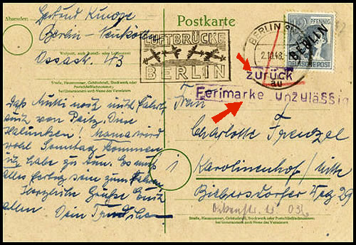 Timbre avec surcharge BERLIN et flamme Lüfbrücke refoulés