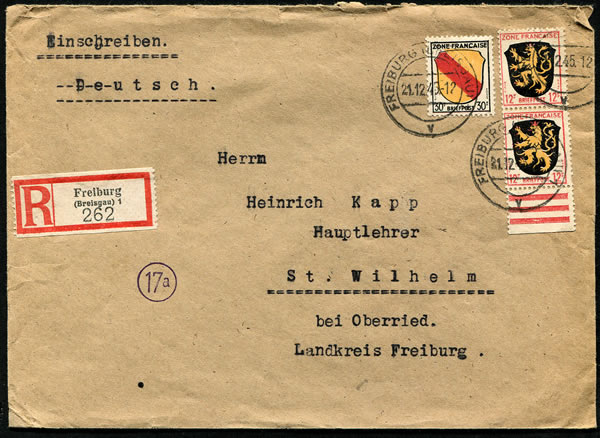 Lettre recommandée d de décembre 1945