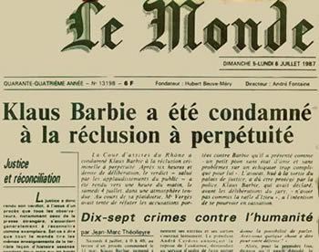Annonce du verdict de Klaus barbie