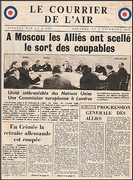 Courrier de l'air annonçant la création de la Commission de Londres  relative aux crimes de guerre
