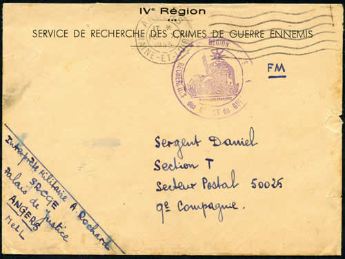 Lettre du Service de recherche des crimes de guerre d'Angers