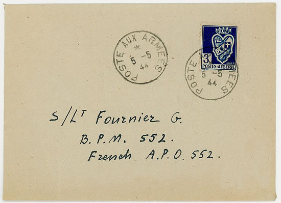 Lettre d'Algérie  pour l le BPM 552 de Naples 5/5/44