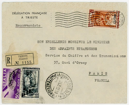 Lettre recommandée de la Délégation Française à Trieste