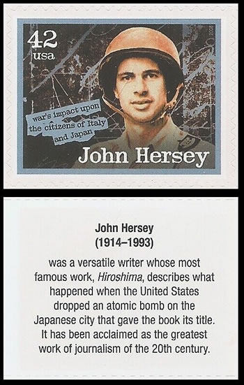 Timbre en l'honneur de John Hersey, prix Pullitzer pour ses reportages sur Hiroshima