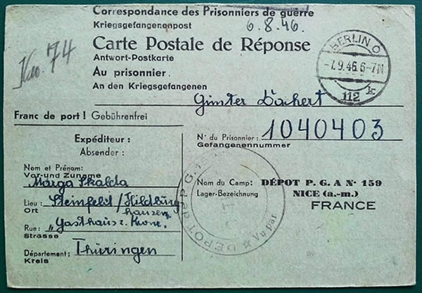 Carte postale réponse péimprimee nice PGA 159